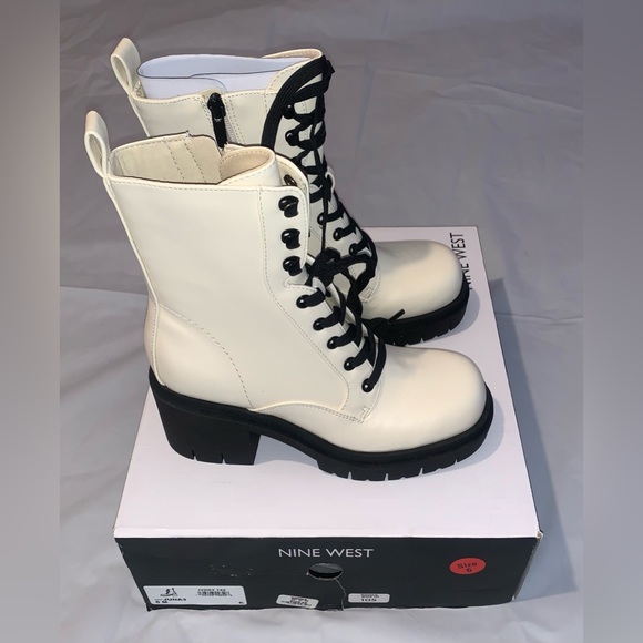 New In Box Nine West Juna Women's Combat Boots Size 6 Color Ivory - Picture 5 of 9